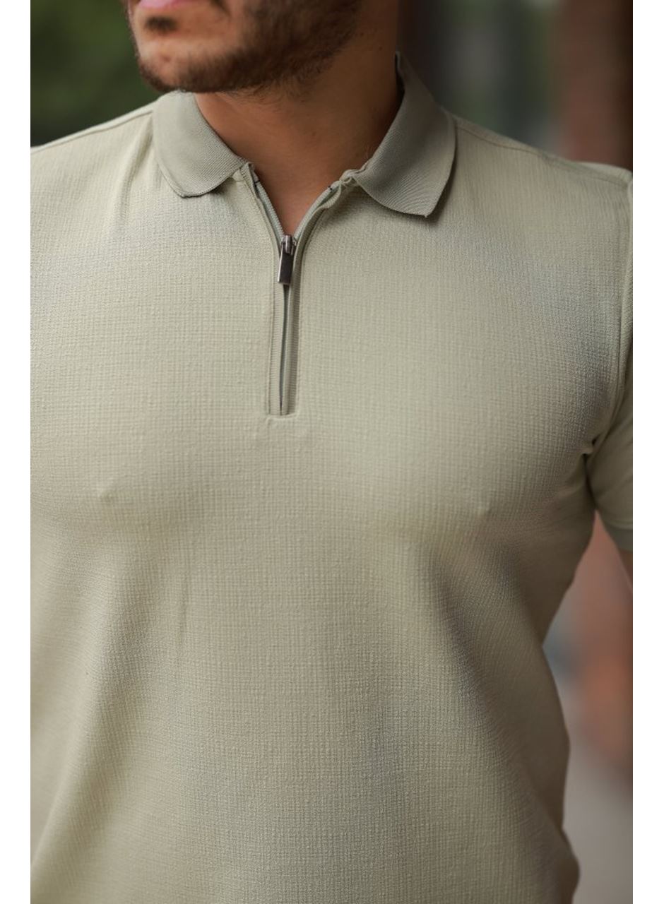 Erkek Fermuarlı Yaka Kısa Kollu Tişört