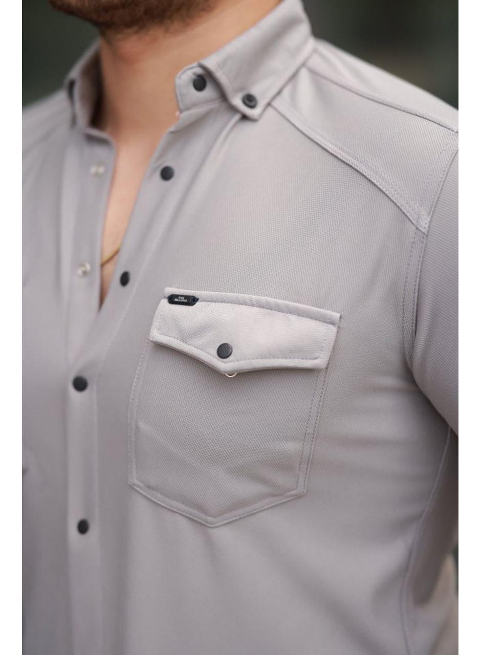 Erkek çift Cepli çıtçıt Düğmeli Uzun Kollu Gömlek