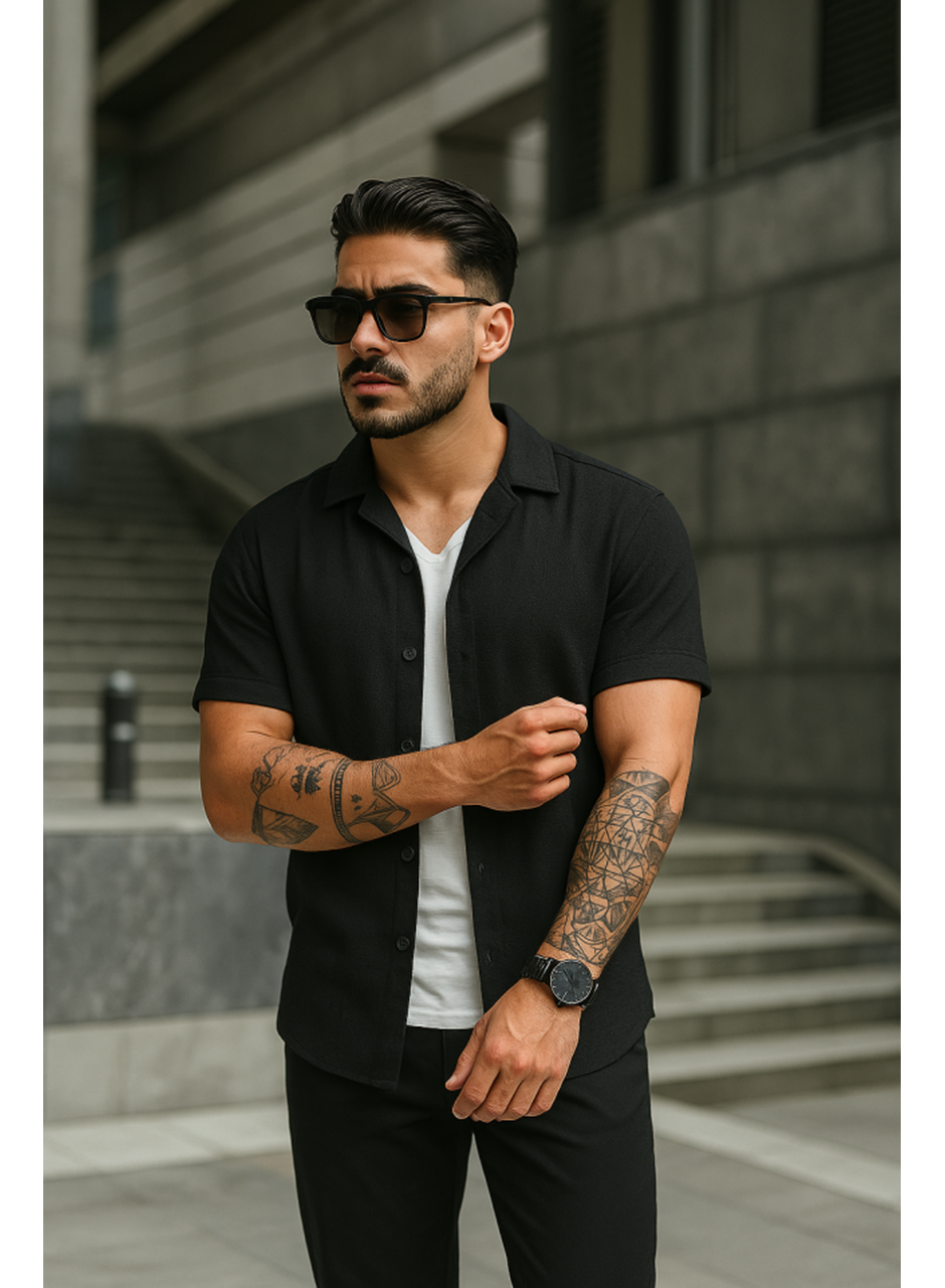 Erkek Kısa Kollu örme Kumaş Pamuklu Gömlek