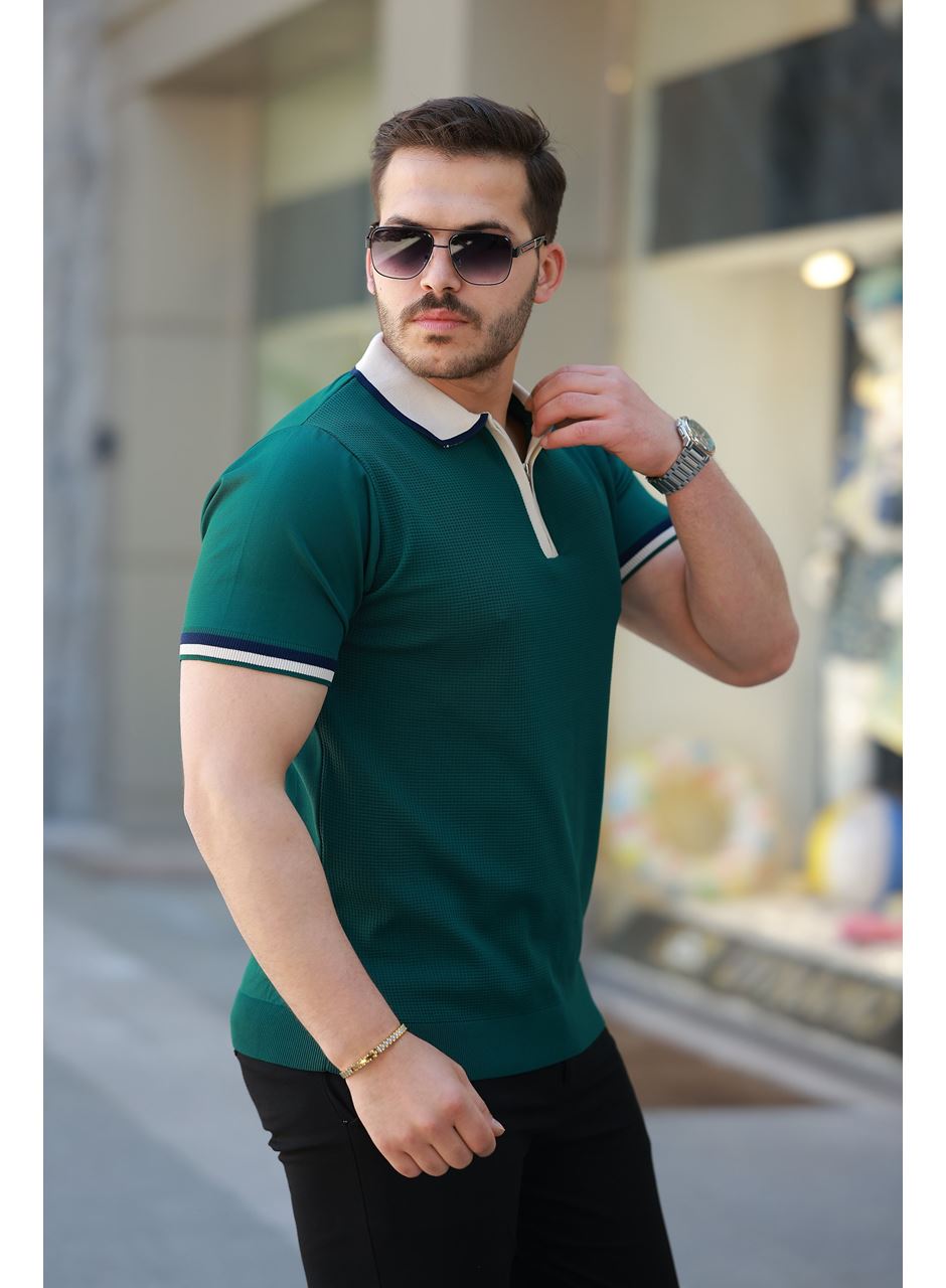 Erkek Renkli Yaka Kısa Kollu Tişört