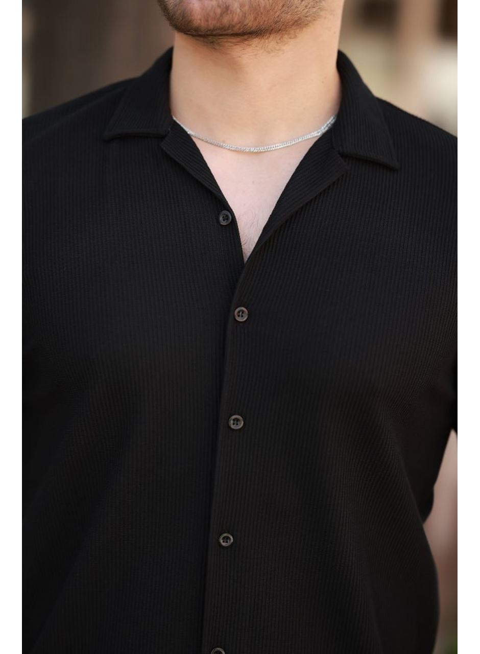 Erkek Ottoman Kumaş Apaj Yaka Kısa Kollu Gömlek