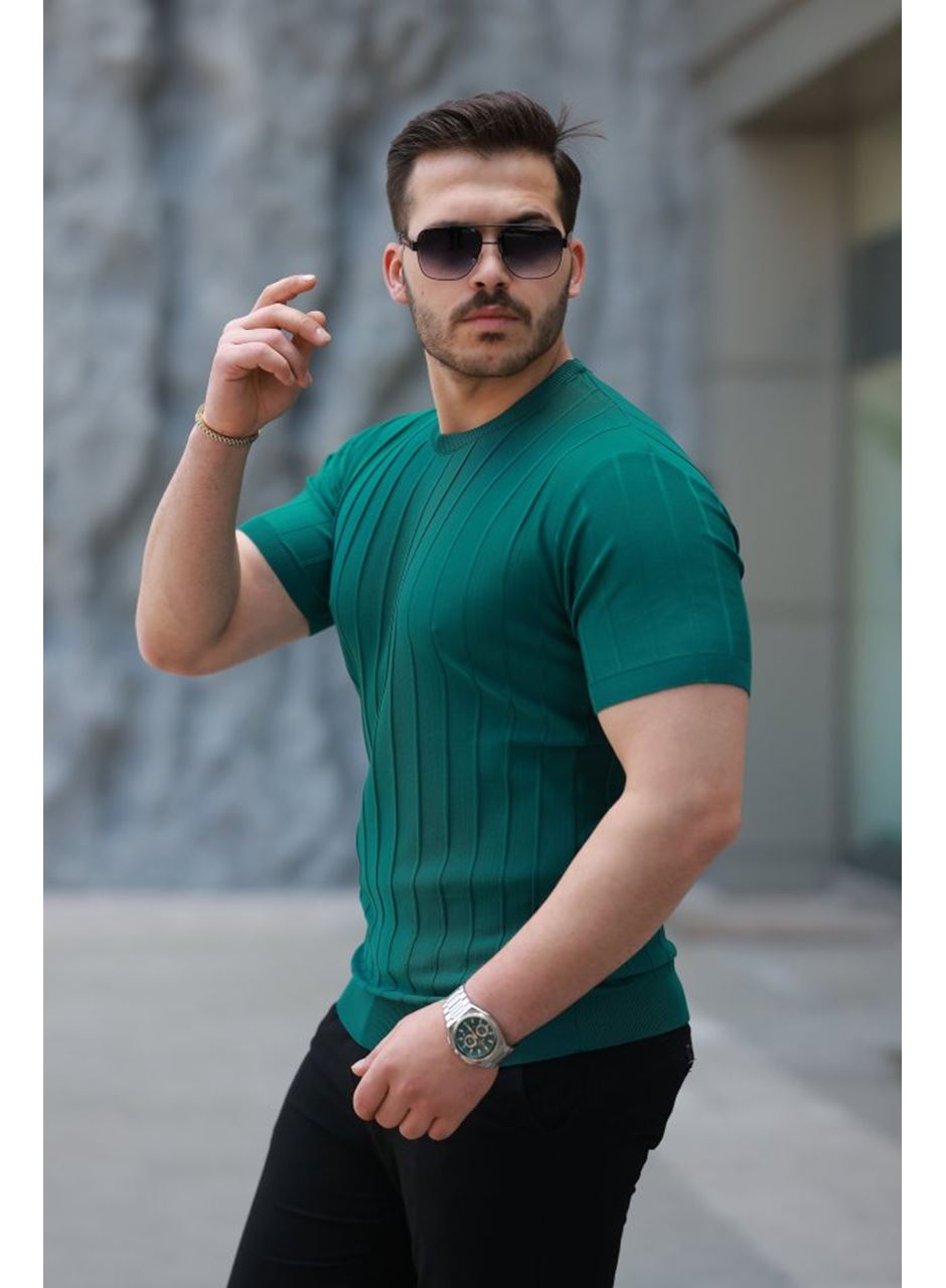 Erkek Kısa Kollu Bisiklet Yaka çizgili Triko Tişört