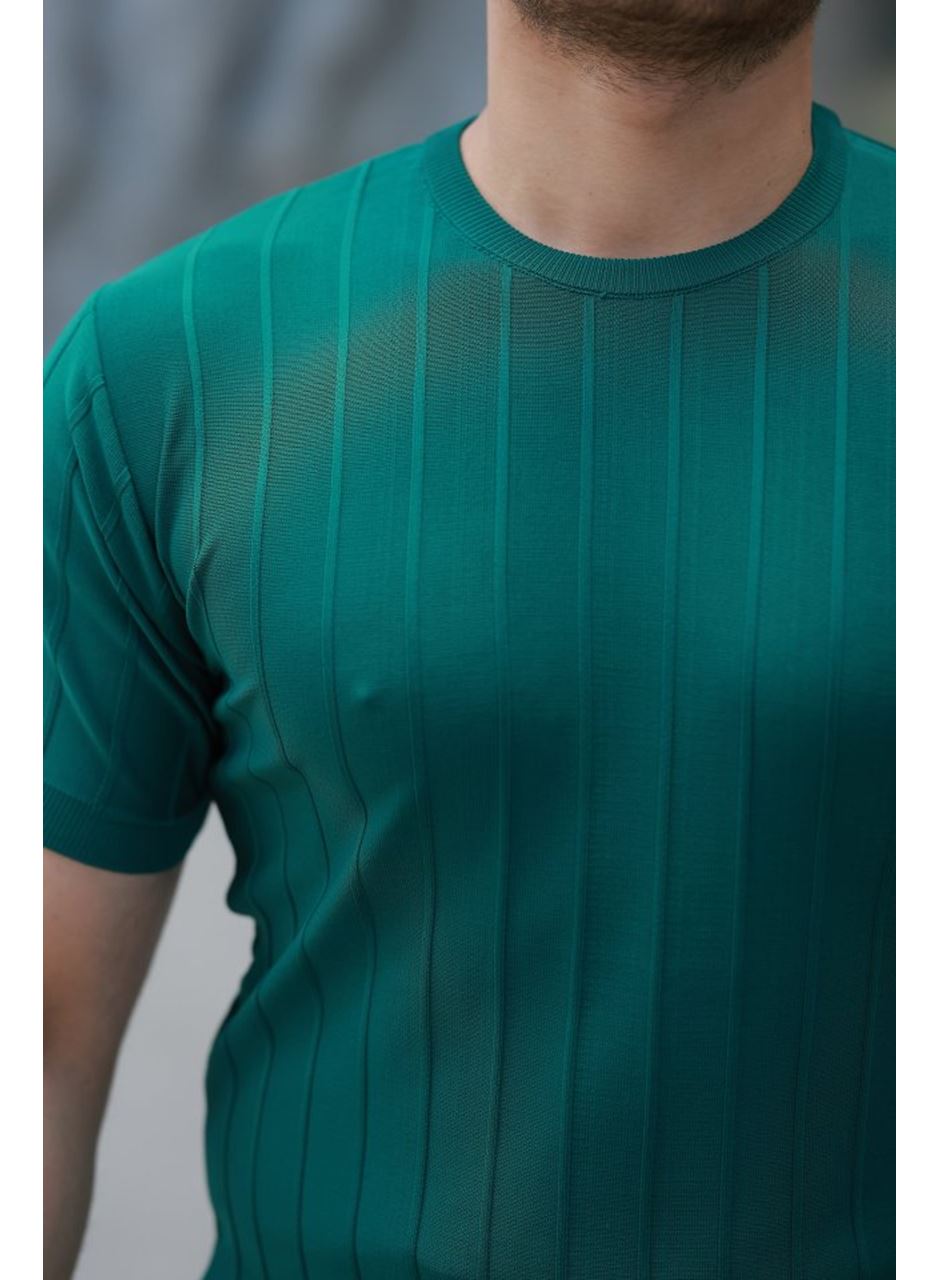 Erkek Kısa Kollu Bisiklet Yaka çizgili Triko Tişört