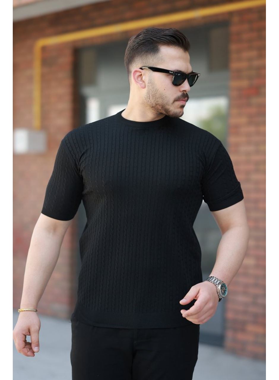 Erkek Bisiklet Yaka örgü Desenli Kısa örme Triko Kısa Kollu T-shirt