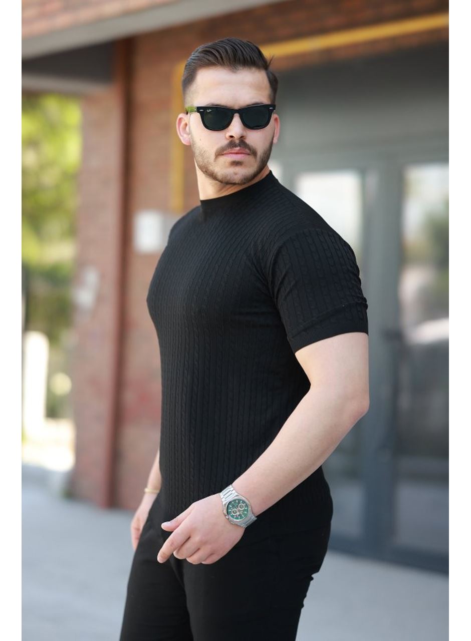 Erkek Bisiklet Yaka örgü Desenli Kısa örme Triko Kısa Kollu T-shirt