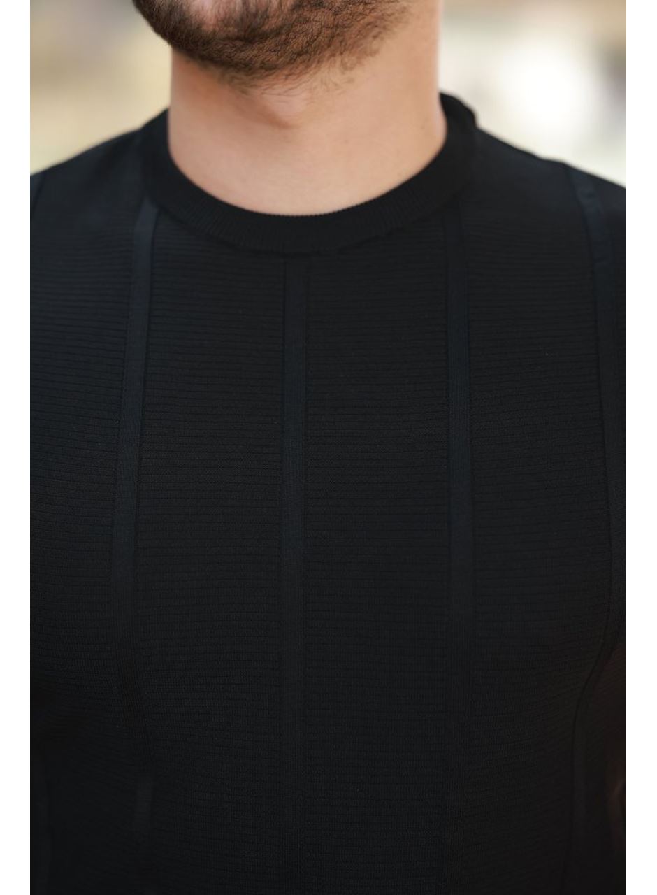 Erkek Desenli çizgi Kabartmalı Kısa Kollu Tişört