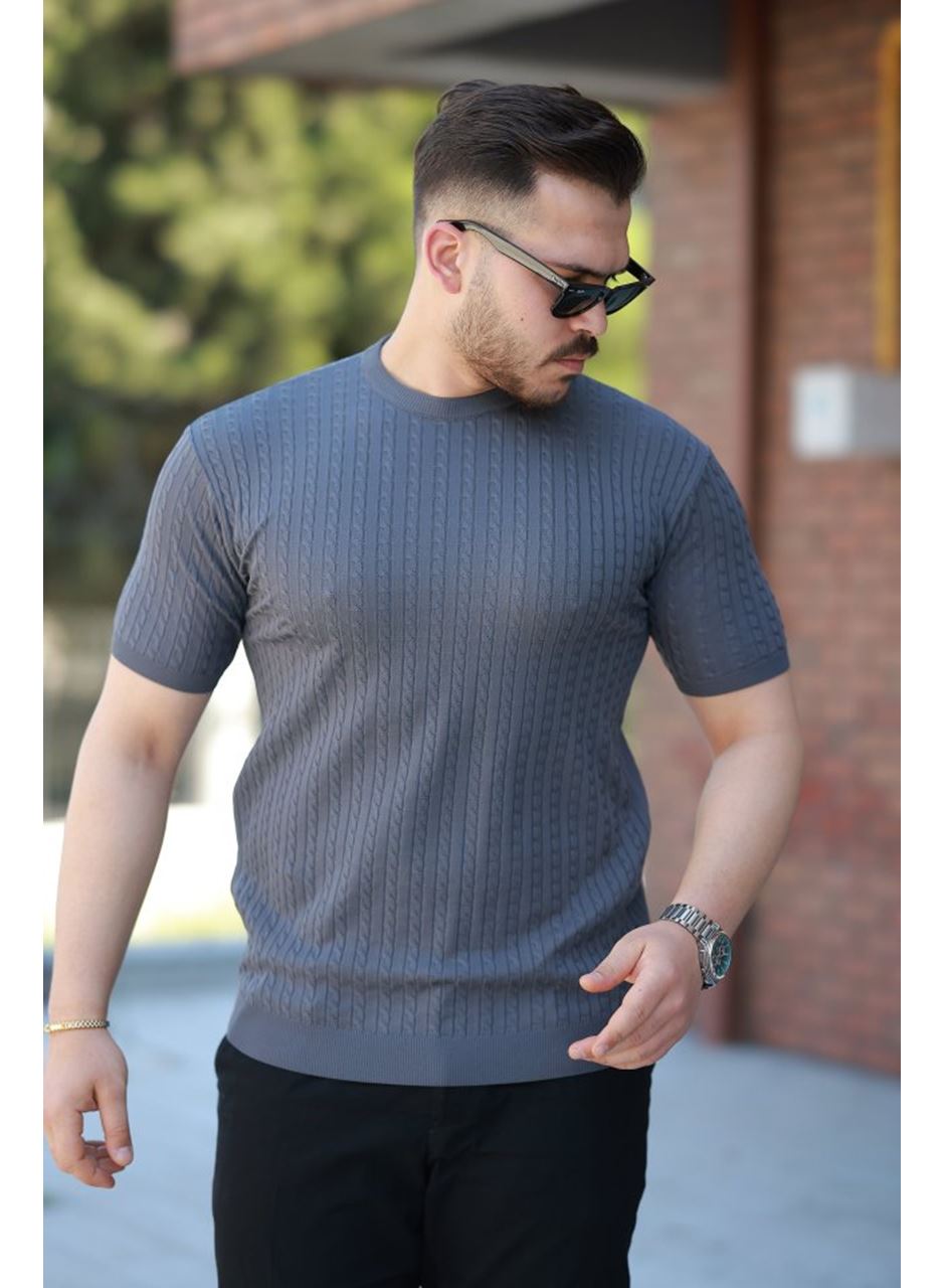 Erkek Bisiklet Yaka örgü Desenli Kısa örme Triko Kısa Kollu T-shirt