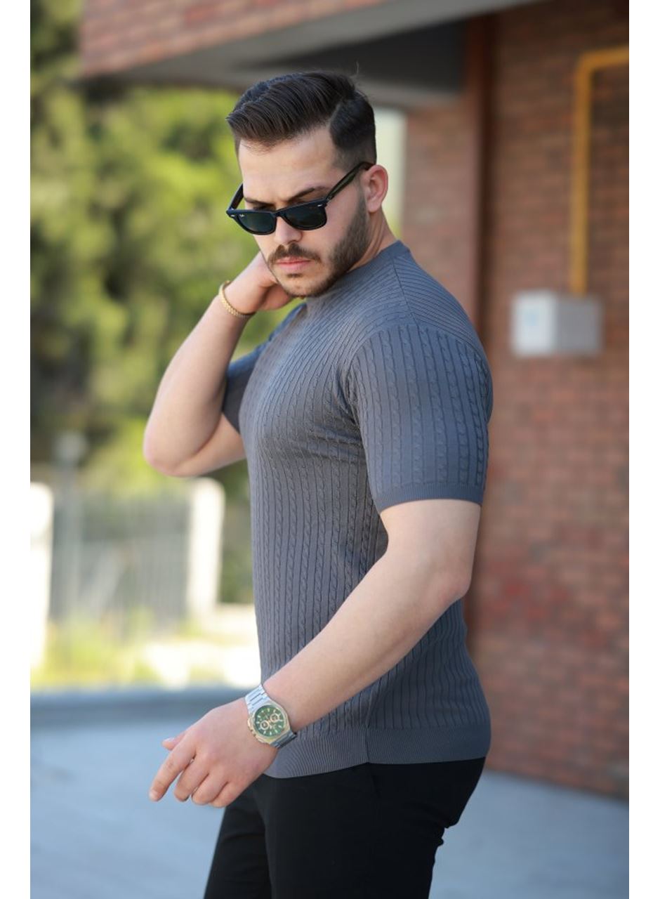 Erkek Bisiklet Yaka örgü Desenli Kısa örme Triko Kısa Kollu T-shirt