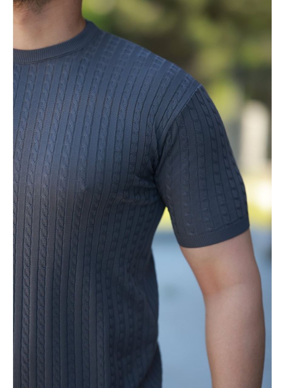 Erkek Bisiklet Yaka örgü Desenli Kısa örme Triko Kısa Kollu T-shirt