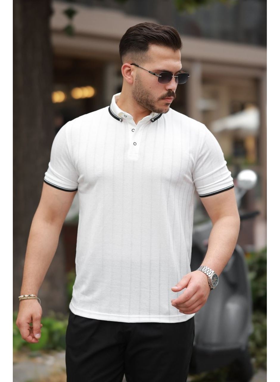 Erkek Düğme Yakalı Jakar Kumaş Kısa Kollu Tişört