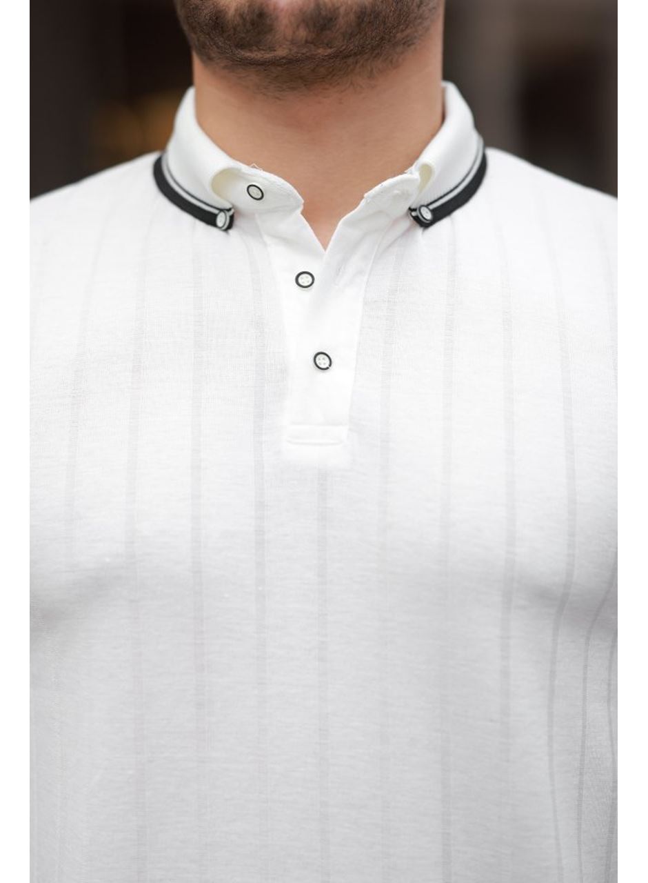 Erkek Düğme Yakalı Jakar Kumaş Kısa Kollu Tişört