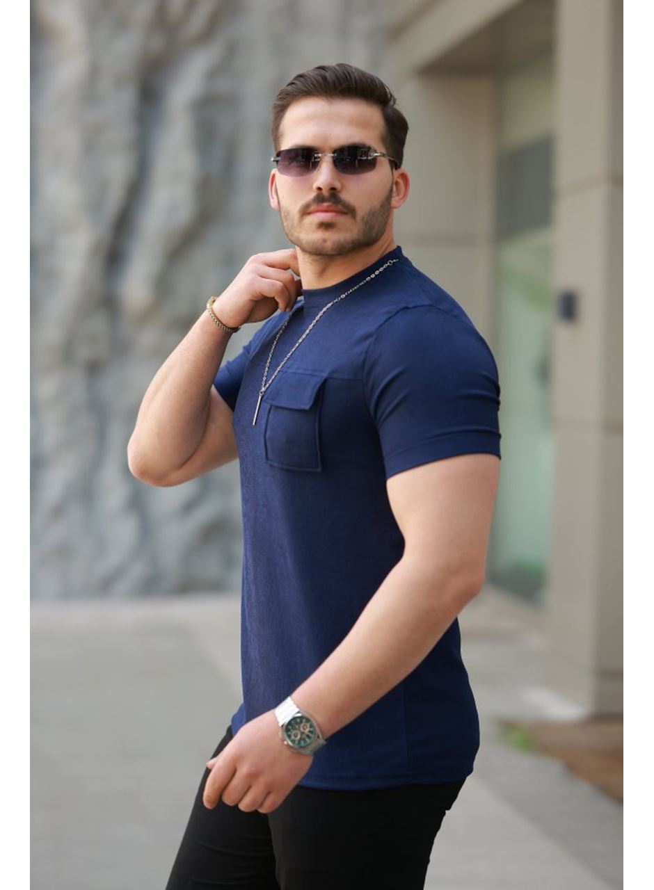 Erkek Cepli Kolyeli Kısa Kollu örme Kumaş Tişört