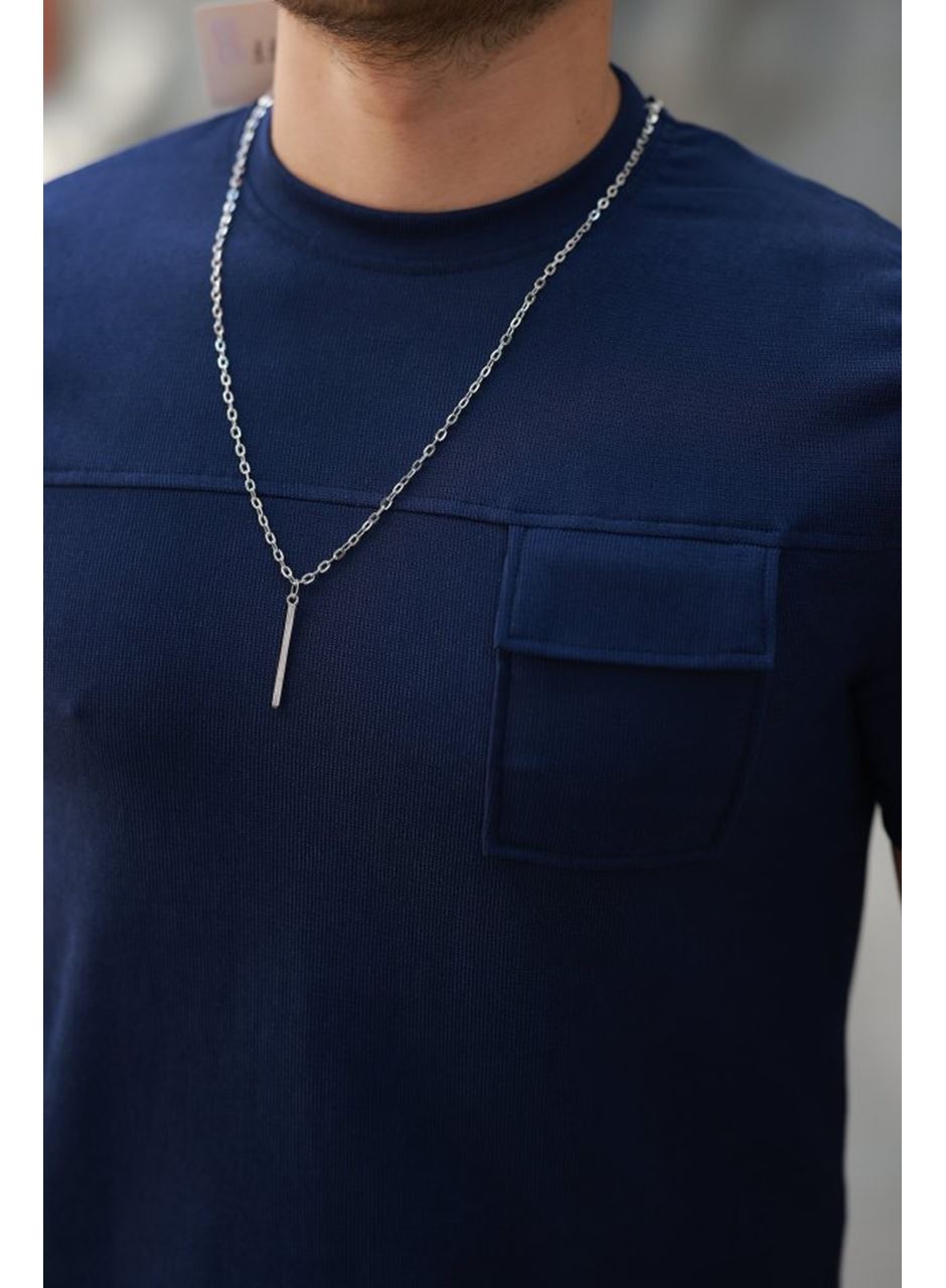 Erkek Cepli Kolyeli Kısa Kollu örme Kumaş Tişört