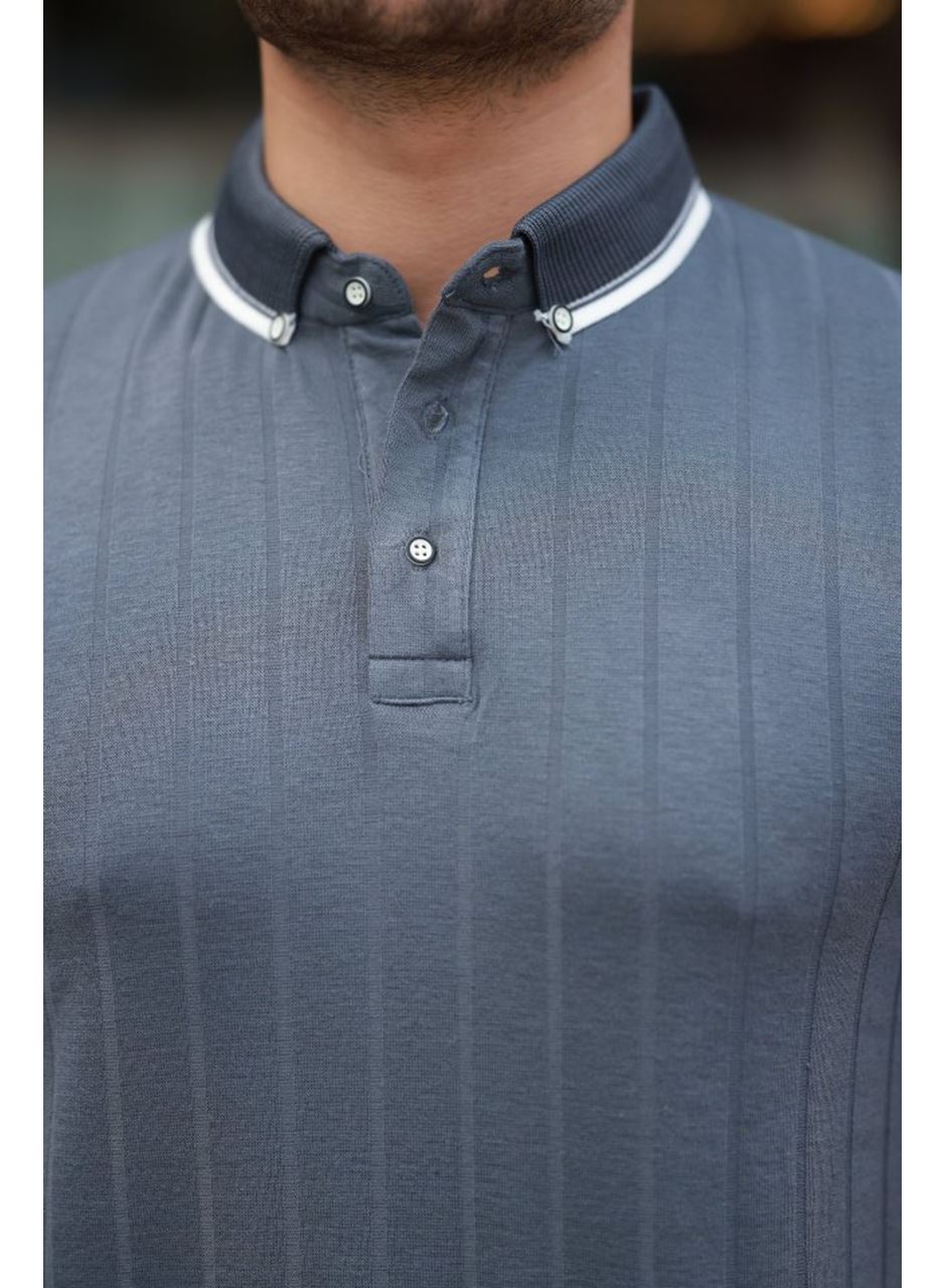 Erkek Düğme Yakalı Jakar Kumaş Kısa Kollu Tişört