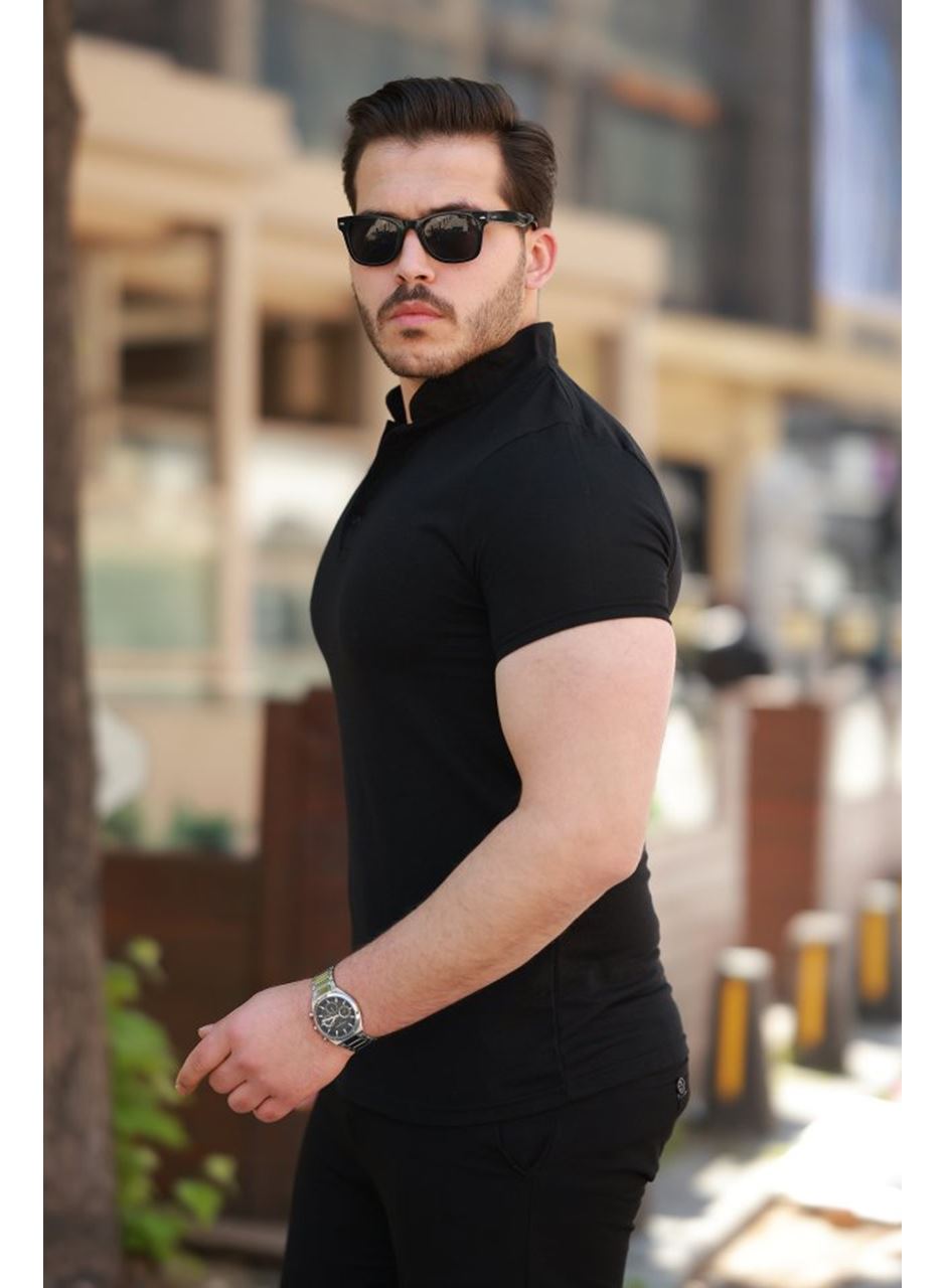 Erkek Hakim Yaka Dokuma Pamuklu Kumaş Kısa Kollu T-shirt