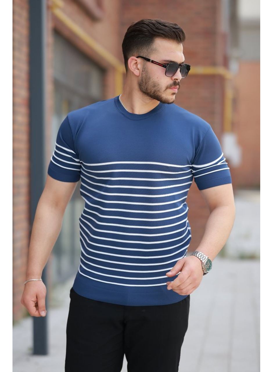 Erkek çizgi Desenli Bisiklet Yaka Kısa Kollu T-sihrt