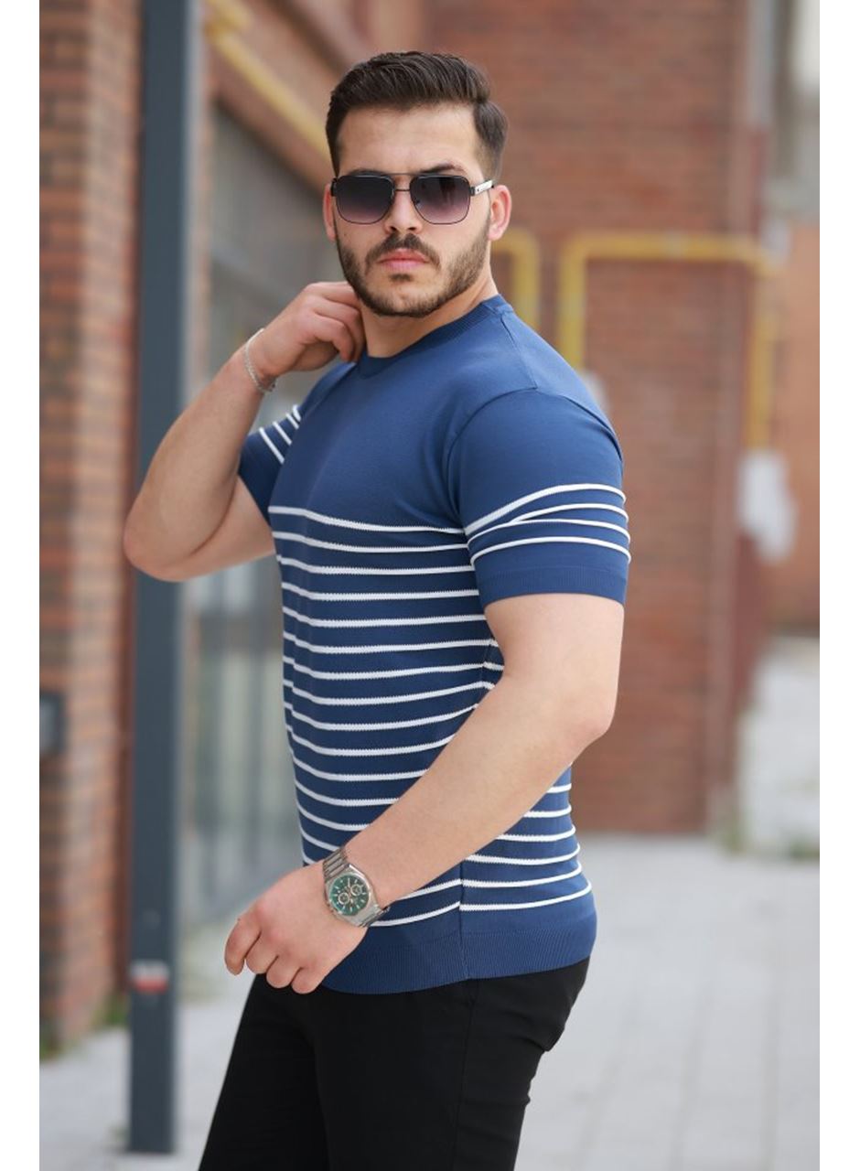 Erkek çizgi Desenli Bisiklet Yaka Kısa Kollu T-sihrt