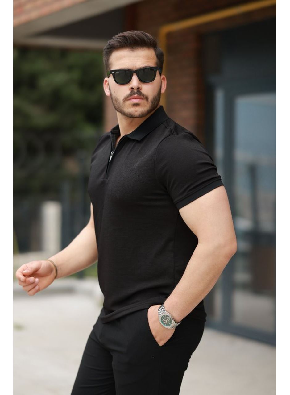 Erkek Fermuarlı Yaka Kısa Kollu Tişört