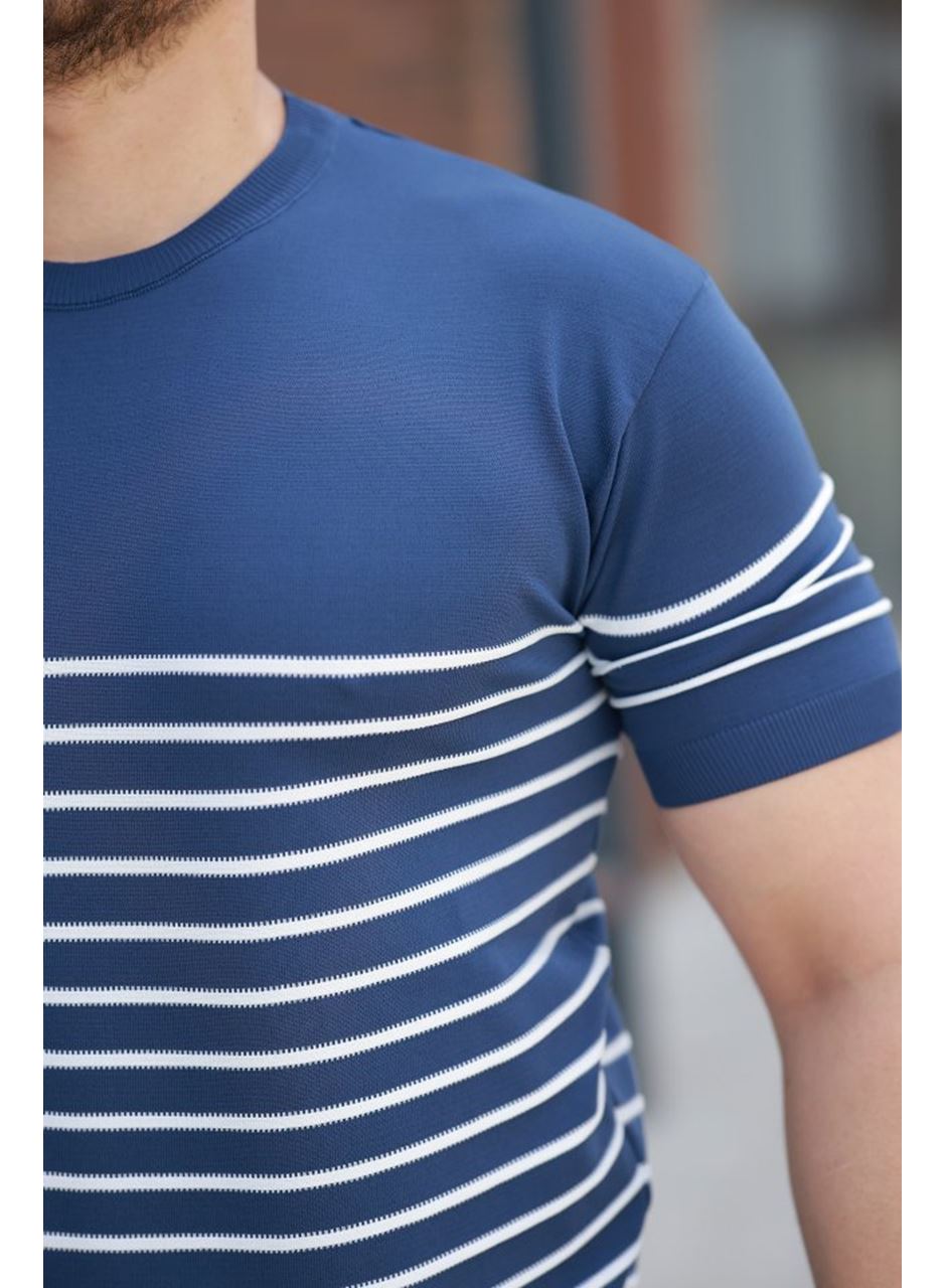 Erkek çizgi Desenli Bisiklet Yaka Kısa Kollu T-sihrt