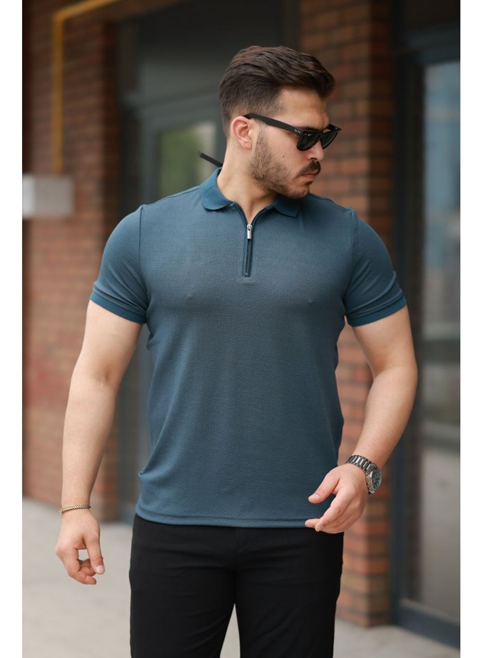 Erkek Fermuarlı Yaka Kısa Kollu Tişört