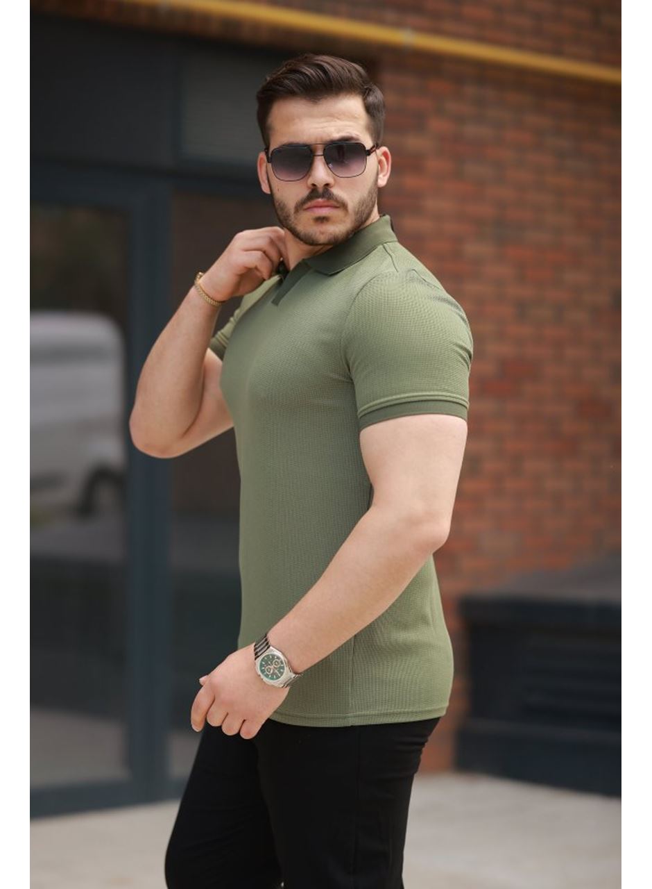 Erkek Yakalı Waffle Dokulu Kısa Kollu Tişört