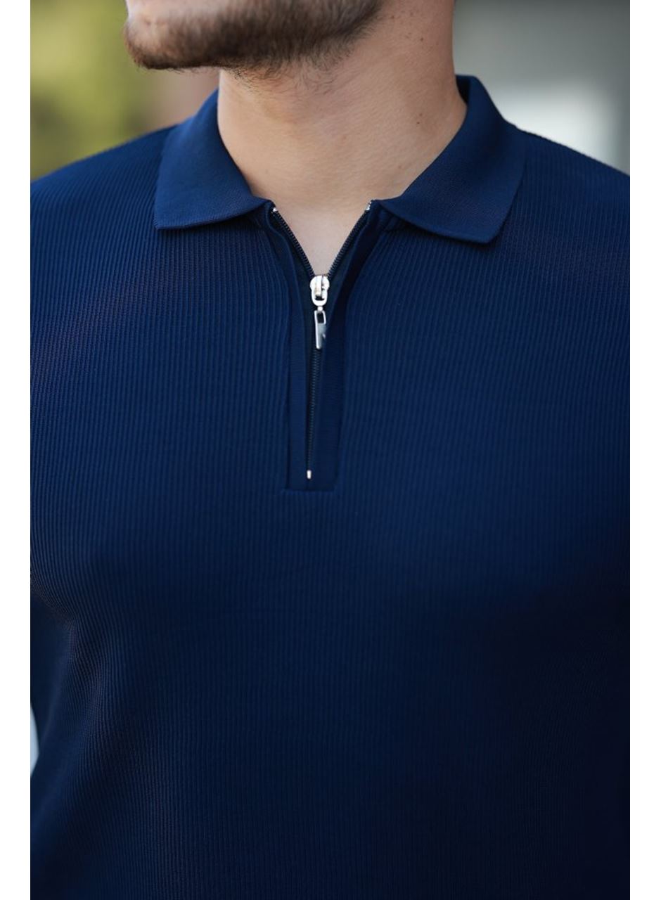 Erkek Fermuarlı Yakalı Kısa Kollu Tshirt