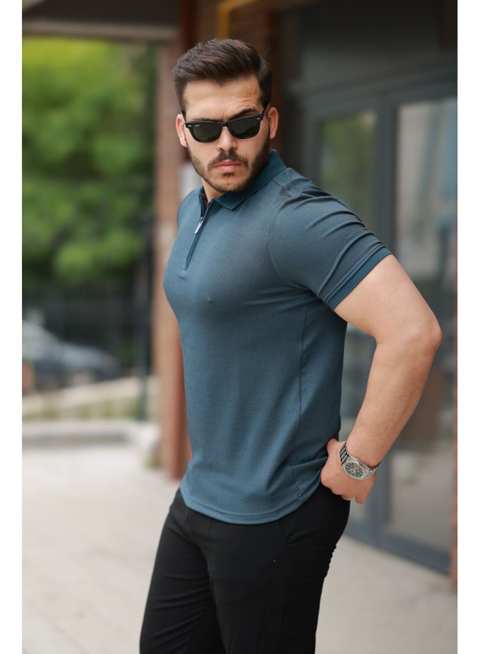 Erkek Fermuarlı Yaka Kısa Kollu Tişört
