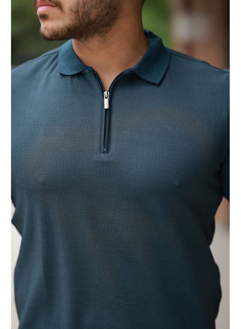 Erkek Fermuarlı Yaka Kısa Kollu Tişört