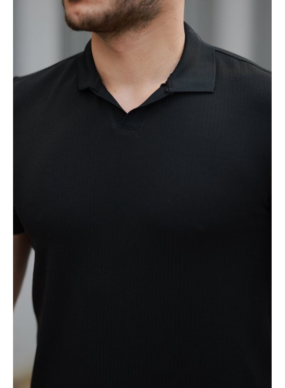 Erkek Yakalı Waffle Dokulu Kısa Kollu Tişört