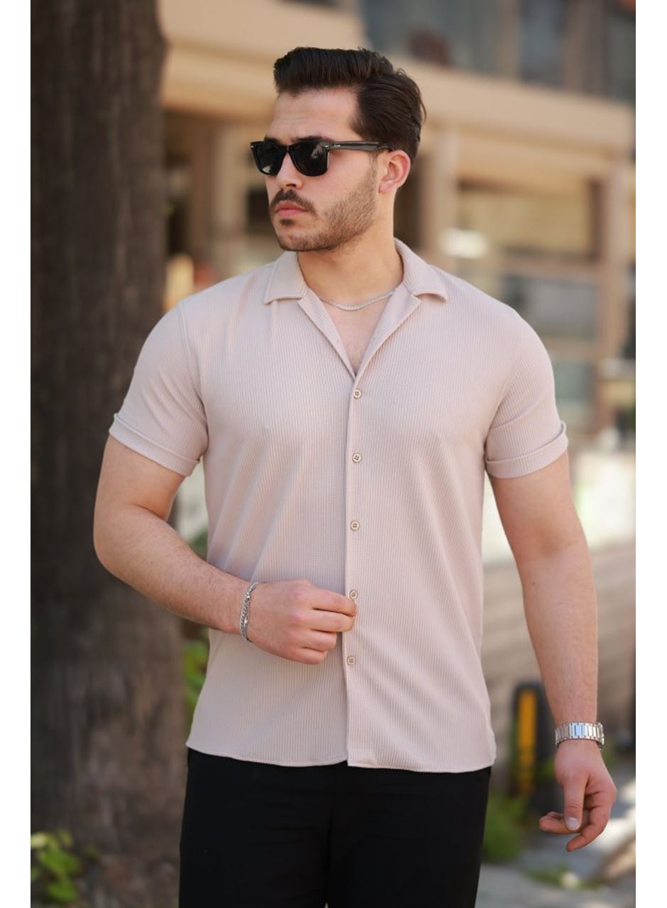 Erkek Ottoman Kumaş Apaj Yaka Kısa Kollu Gömlek
