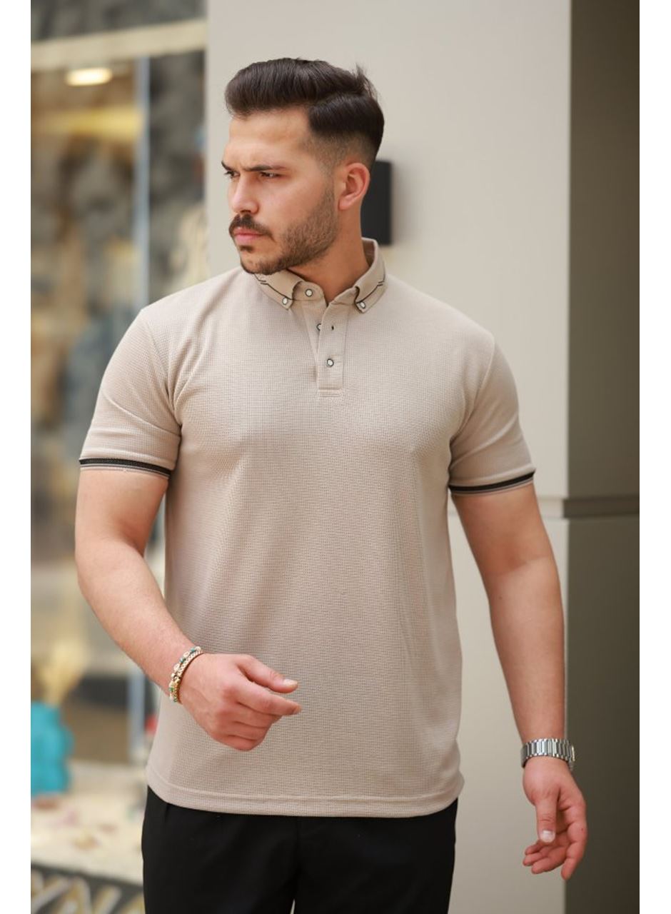 Erkek Düğmeli Yaka Waffle Kumaş Kısa Kollu Tişört