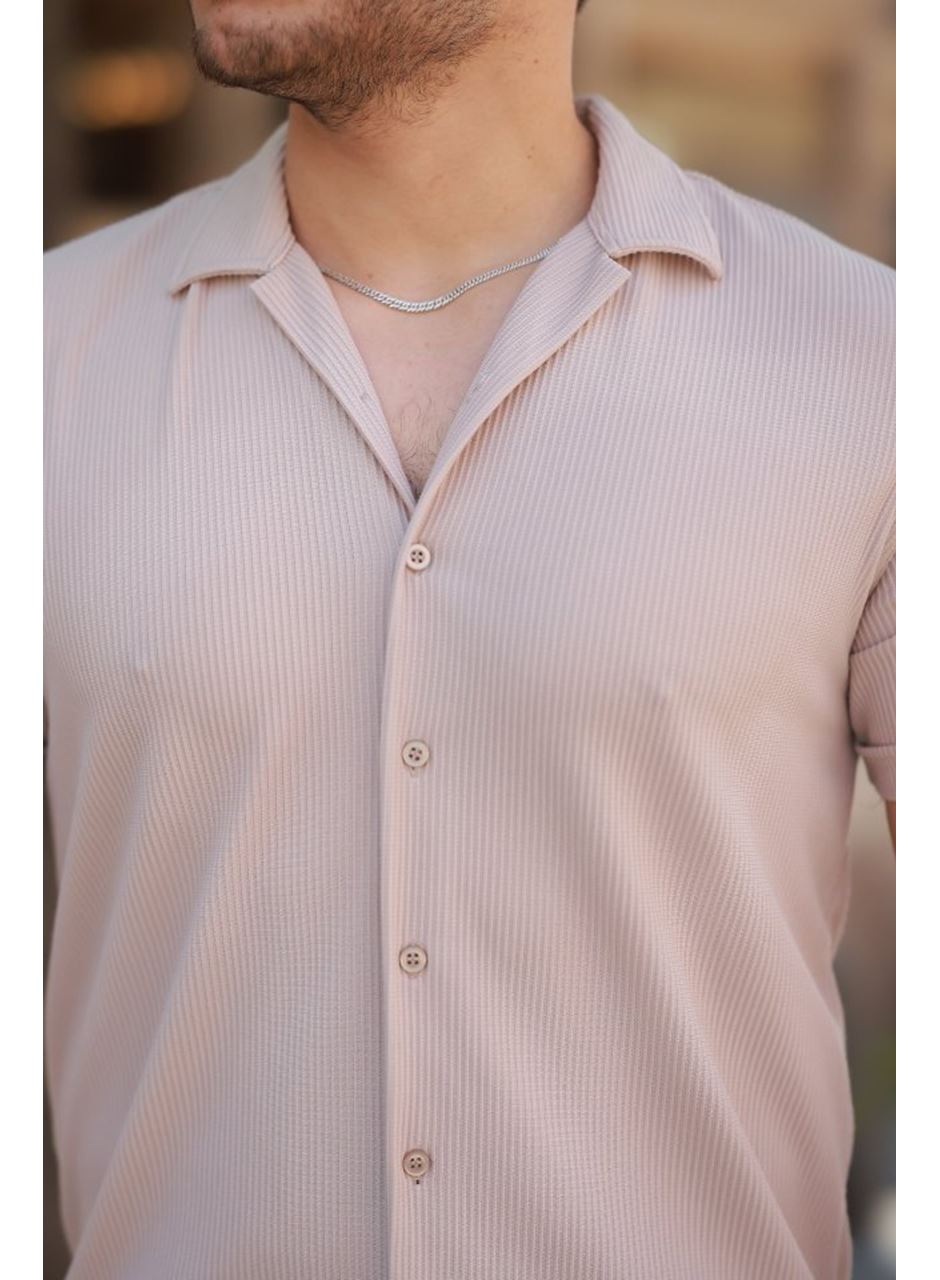 Erkek Ottoman Kumaş Apaj Yaka Kısa Kollu Gömlek