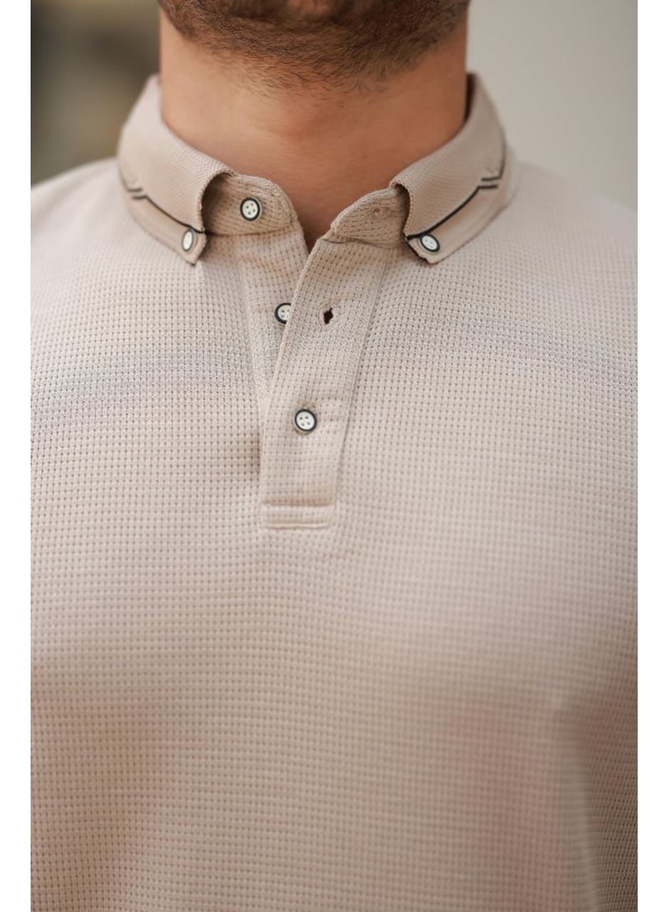 Erkek Düğmeli Yaka Waffle Kumaş Kısa Kollu Tişört