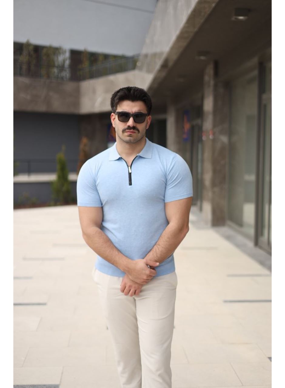 Erkek Polo Yaka Fermuar Detaylı Tişört