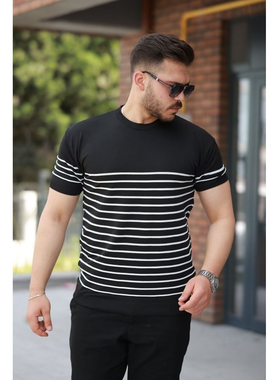 Erkek çizgi Desenli Bisiklet Yaka Kısa Kollu T-sihrt