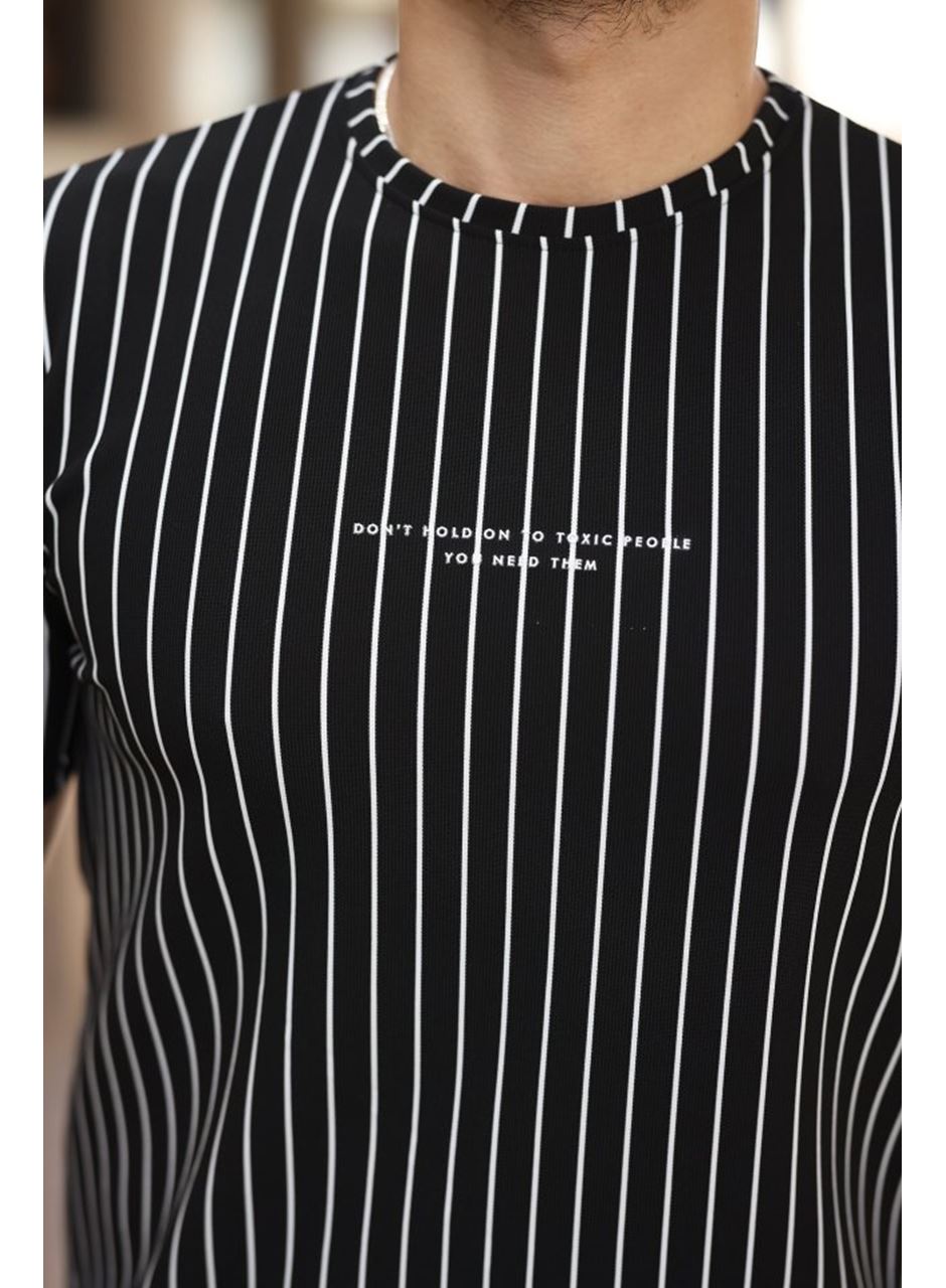 Erkek Dikey çizgili Ottoman Kumaş Kısa Kollu T-shirt