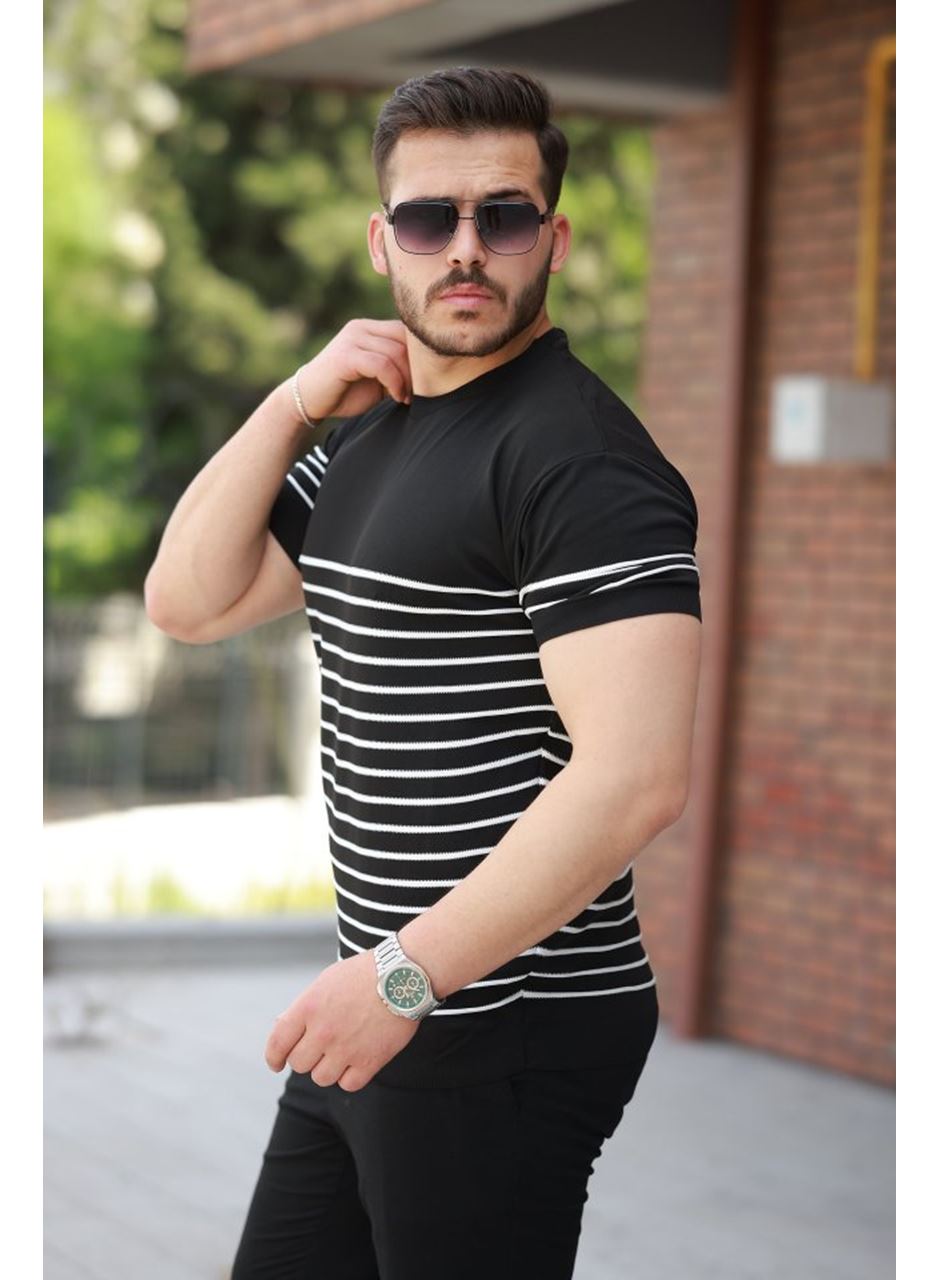 Erkek çizgi Desenli Bisiklet Yaka Kısa Kollu T-sihrt