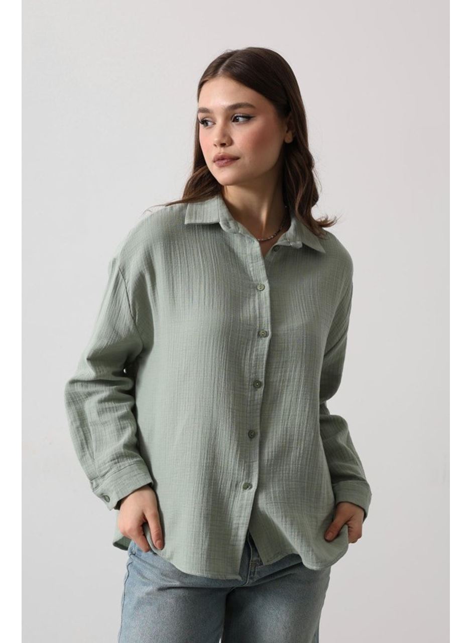 Müslin Uzun Kol Gömlek - Haki