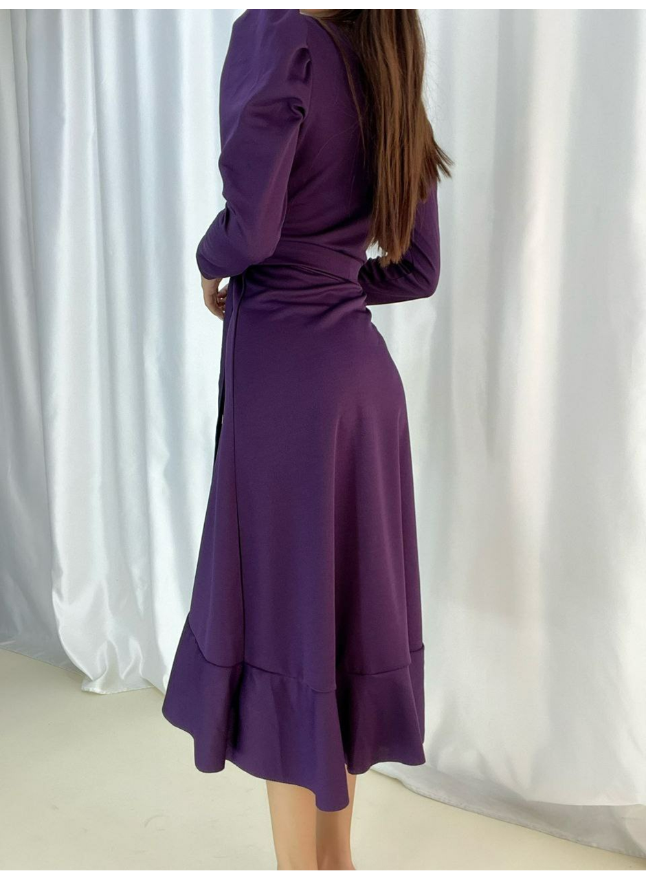 Krep Kumaş Midi Boy Kuşaklı Uzunkol Elbise