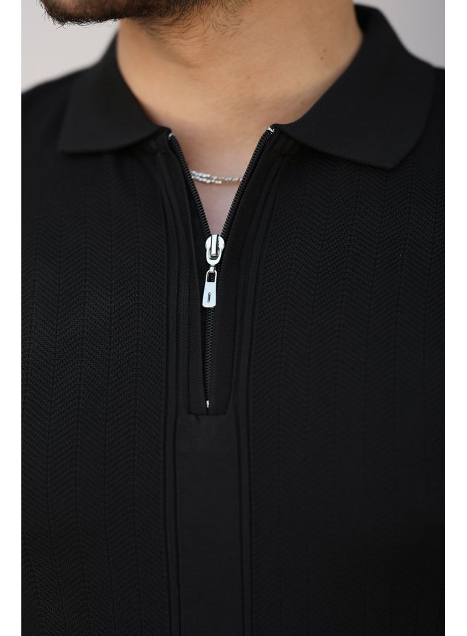 Erkek Yakası Fermuarlı Kısa Kollu T-shirt