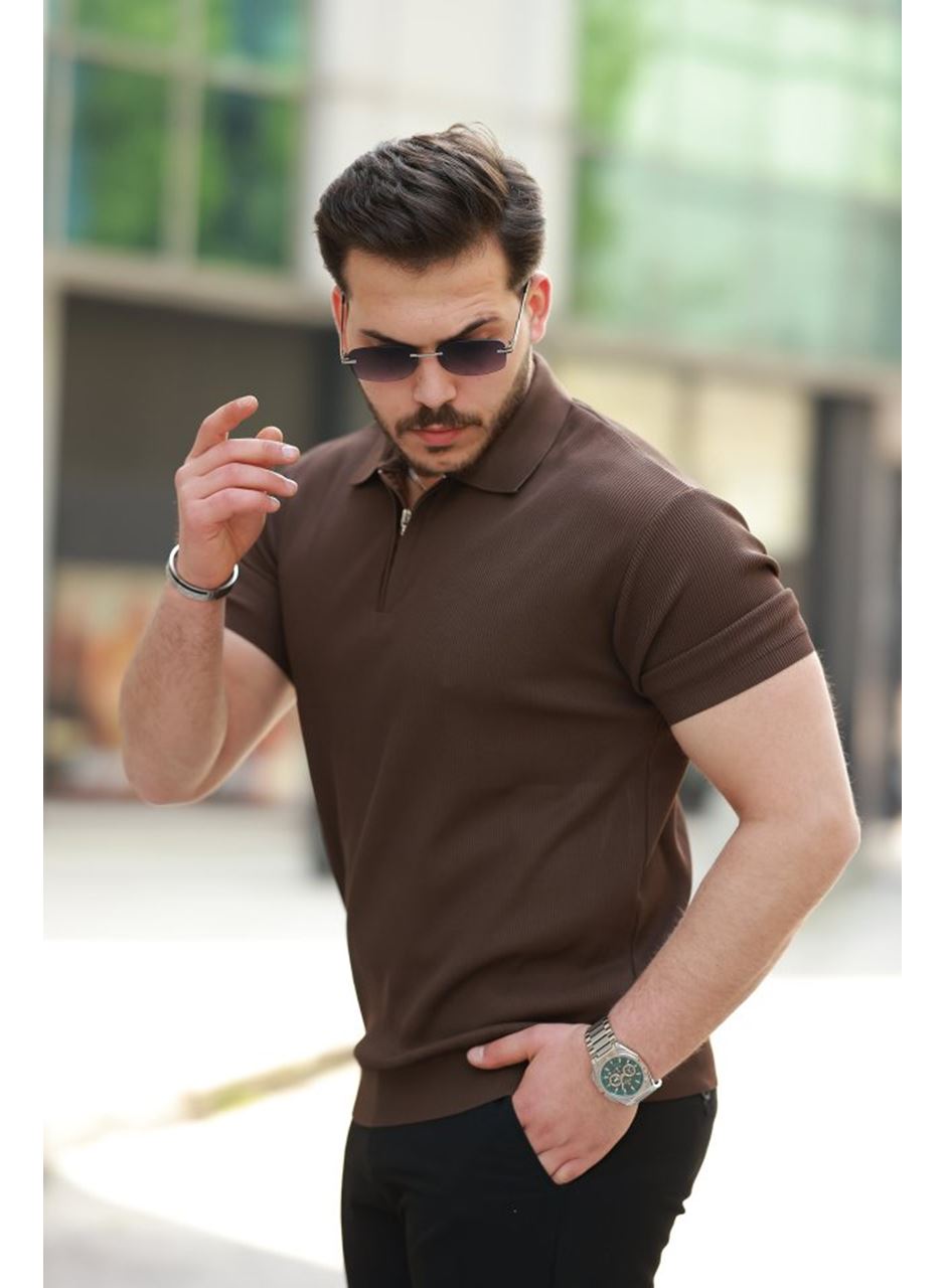 Erkek Fermuarlı Yakalı Kısa Kollu Tshirt