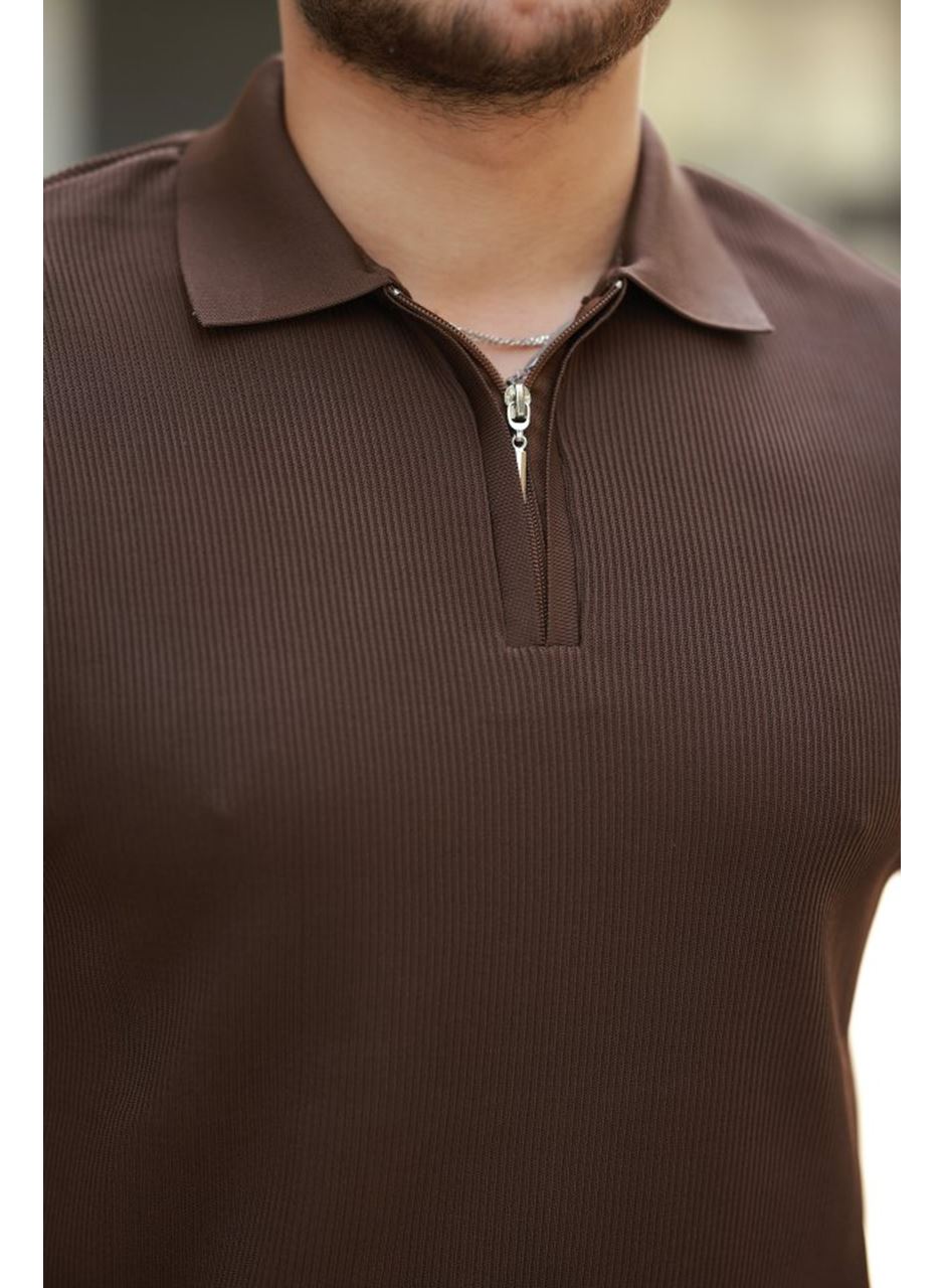 Erkek Fermuarlı Yakalı Kısa Kollu Tshirt