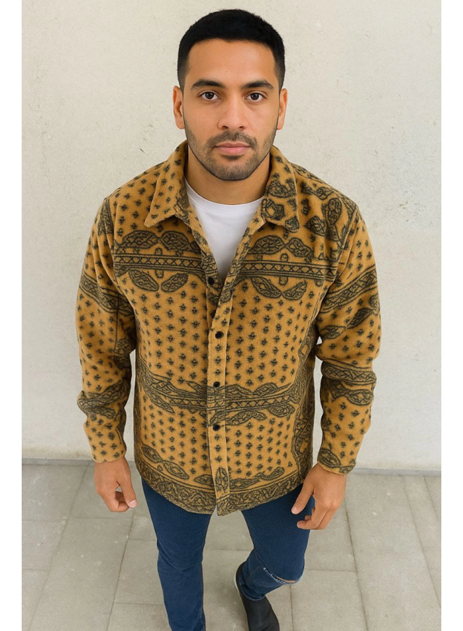 Erkek Polar Fermuarlı Sweatshirt – Kapüşonsuz, Cepli, Yumuşak Dokulu, Oversize Rahat Kalıp, Kışlık Sıcak Tutan Fermuarlı Üst - Sarı