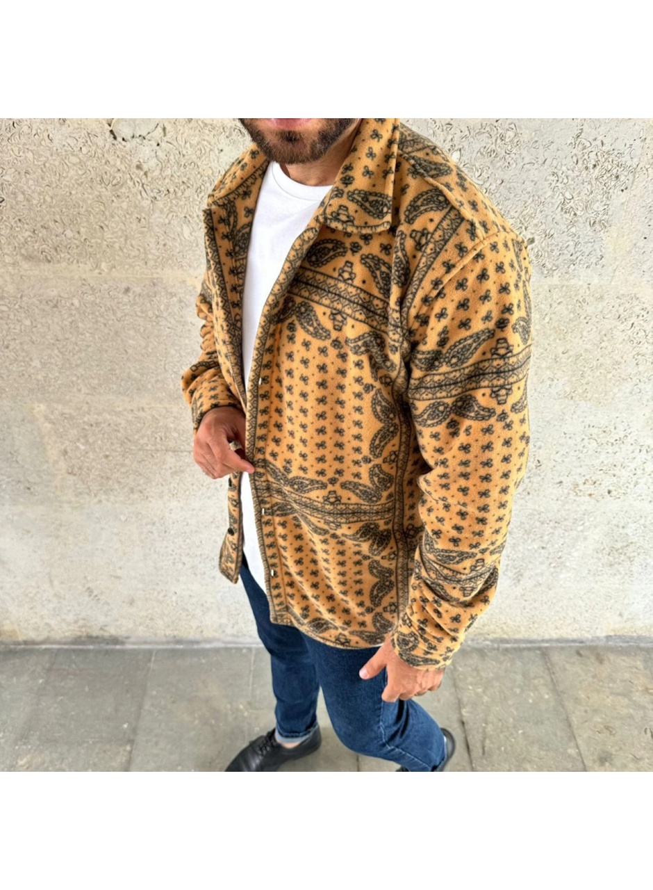 Erkek Polar Fermuarlı Sweatshirt – Kapüşonsuz, Cepli, Yumuşak Dokulu, Oversize Rahat Kalıp, Kışlık Sıcak Tutan Fermuarlı Üst - Sarı