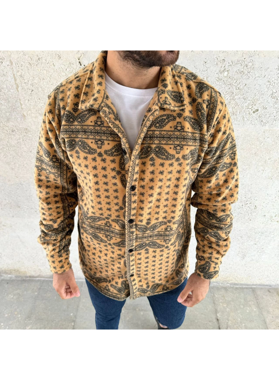 Erkek Polar Fermuarlı Sweatshirt – Kapüşonsuz, Cepli, Yumuşak Dokulu, Oversize Rahat Kalıp, Kışlık Sıcak Tutan Fermuarlı Üst - Sarı