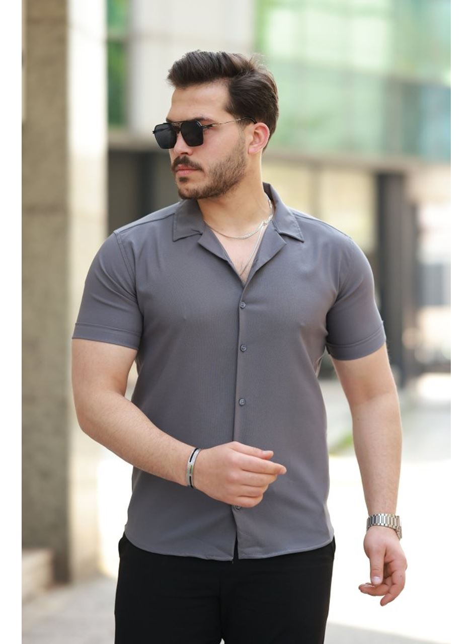 Erkek Apaj Yaka Kısa Kollu Gömlek