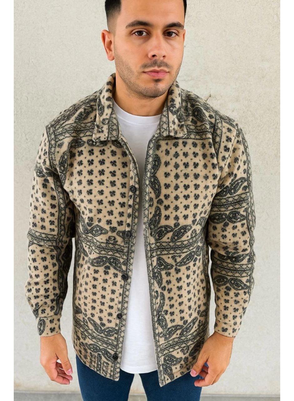 Erkek Polar Fermuarlı Sweatshirt – Kapüşonsuz, Cepli, Yumuşak Dokulu, Oversize Rahat Kalıp, Kışlık Sıcak Tutan Fermuarlı Üst - Bej