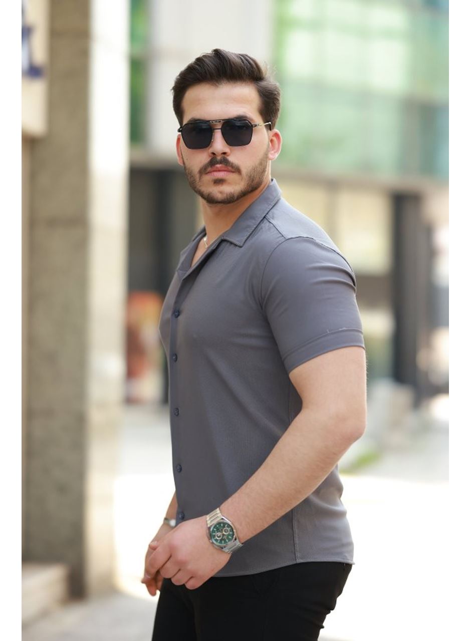 Erkek Apaj Yaka Kısa Kollu Gömlek