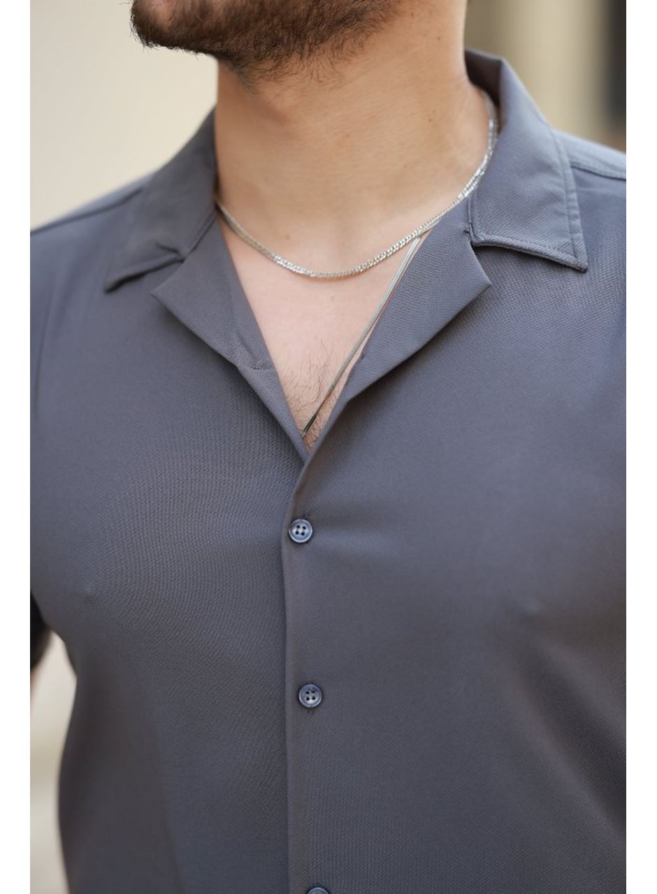 Erkek Apaj Yaka Kısa Kollu Gömlek