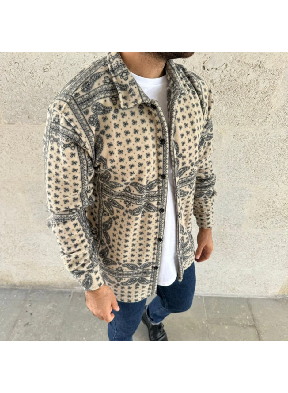 Erkek Polar Fermuarlı Sweatshirt – Kapüşonsuz, Cepli, Yumuşak Dokulu, Oversize Rahat Kalıp, Kışlık Sıcak Tutan Fermuarlı Üst - Bej